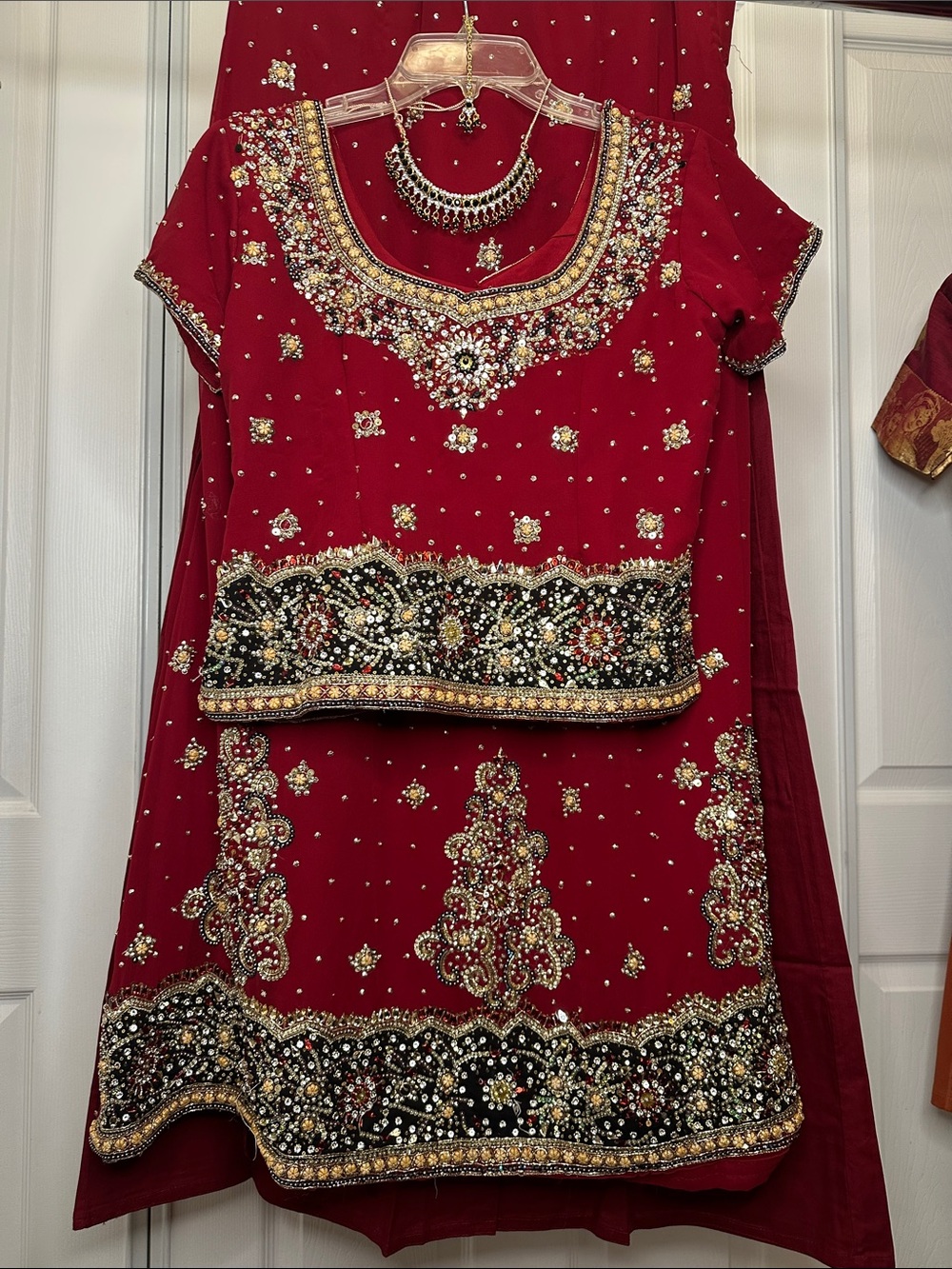 Embellished Lengha with Gold & Black Accents with included jewelry set